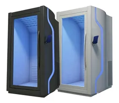 Superhuman Cryo Frost in matte black and a light finish, side by side; product render